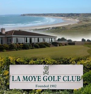 Compilation of 3 images depicting views across St. Ouens Bay, The Club House and Entrance Sign